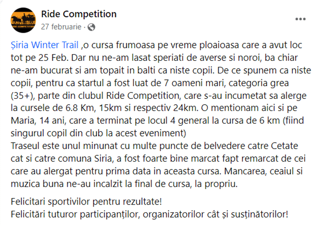 Siria Winter Trail 2023 recenzie Ride Competition